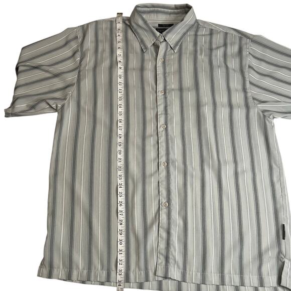 Metafuori New York 3XL Mens Shirt Gray Stripe Button Up Short Sleeve Poly Retro - Picture 8 of 11